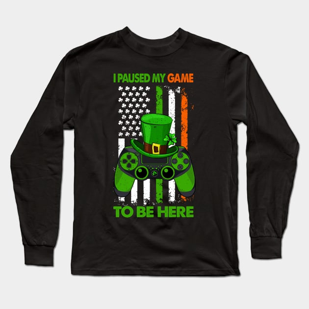 St Patricks Day Shamrock Irish Flag Video Game Controller Long Sleeve T-Shirt by Jhon Towel